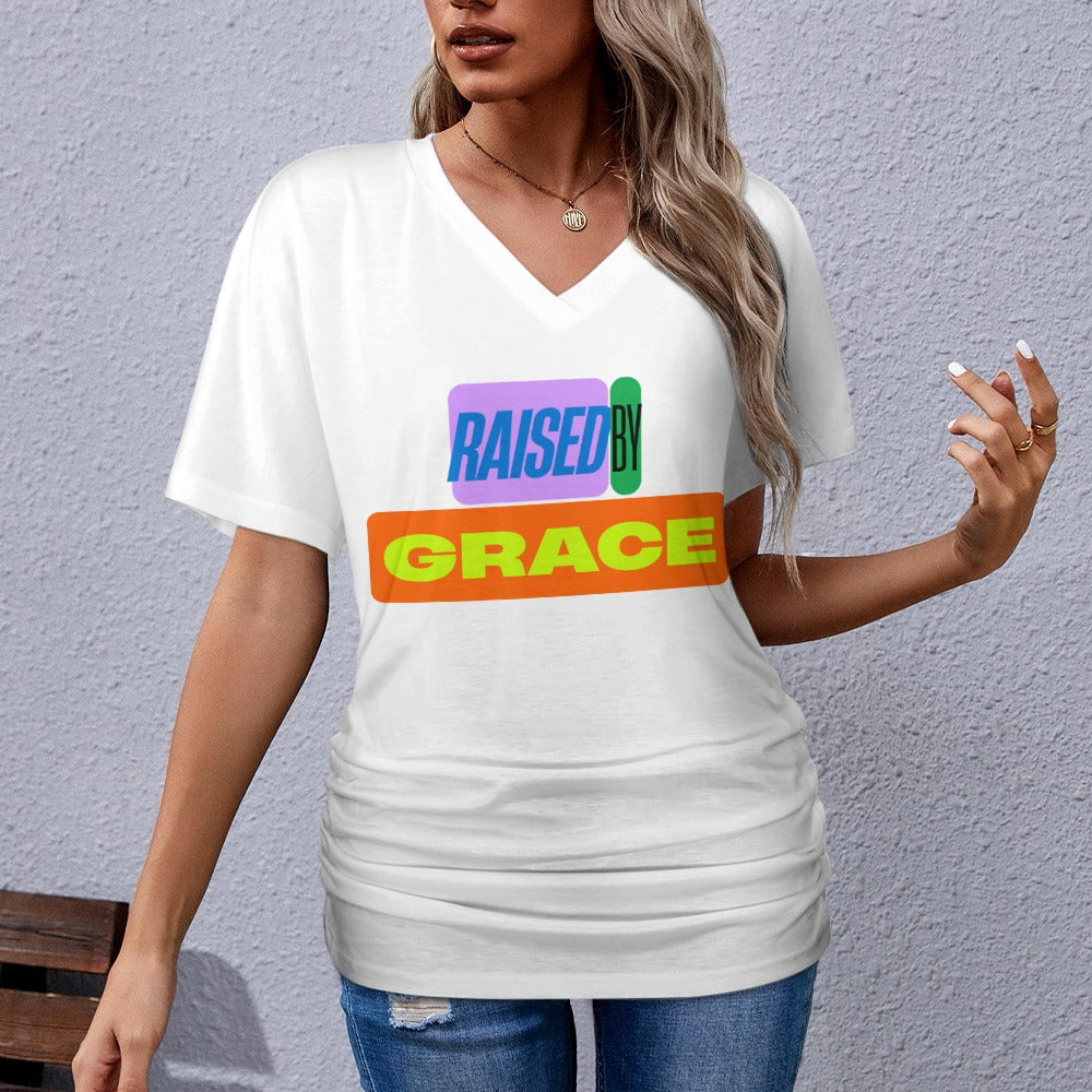 Raised by Grace - V-neck pleated T-shirt