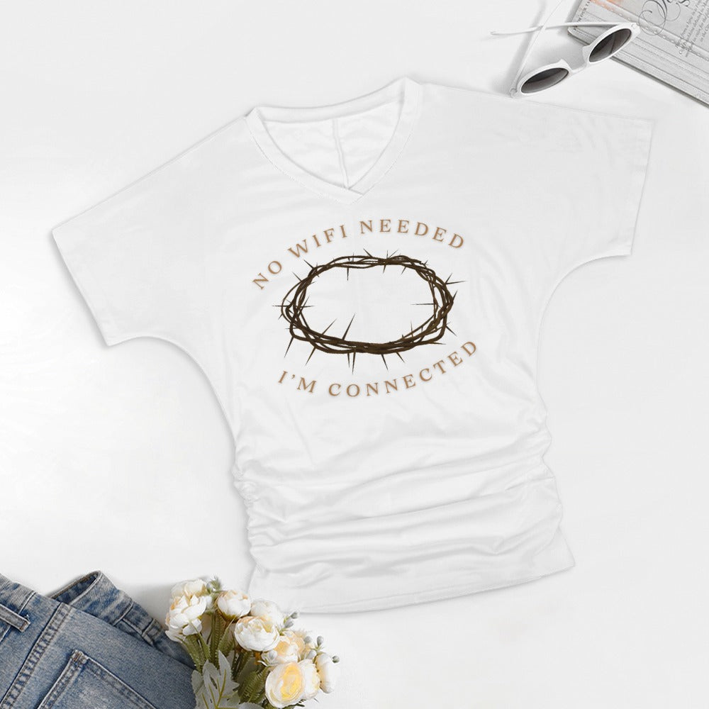 No Wifi needed - V-neck pleated T-shirt