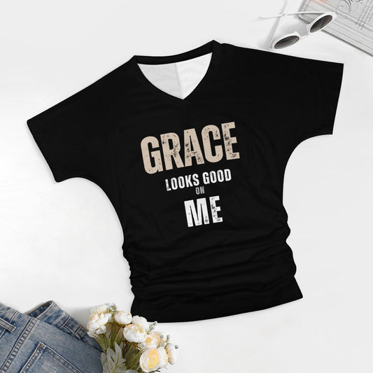 Grace - V-neck pleated T-shirt