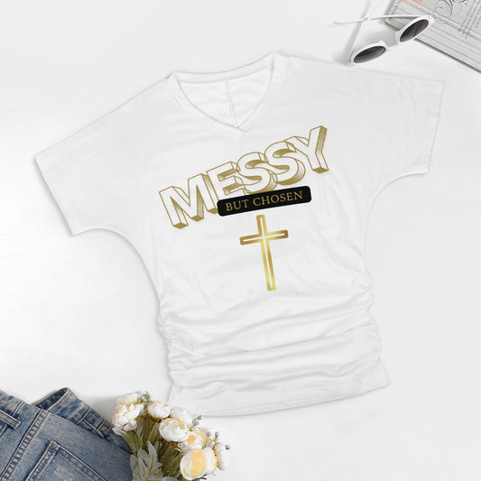 Messy - V-neck pleated T-shirt