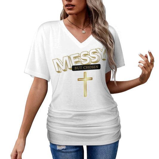 Messy - V-neck pleated T-shirt