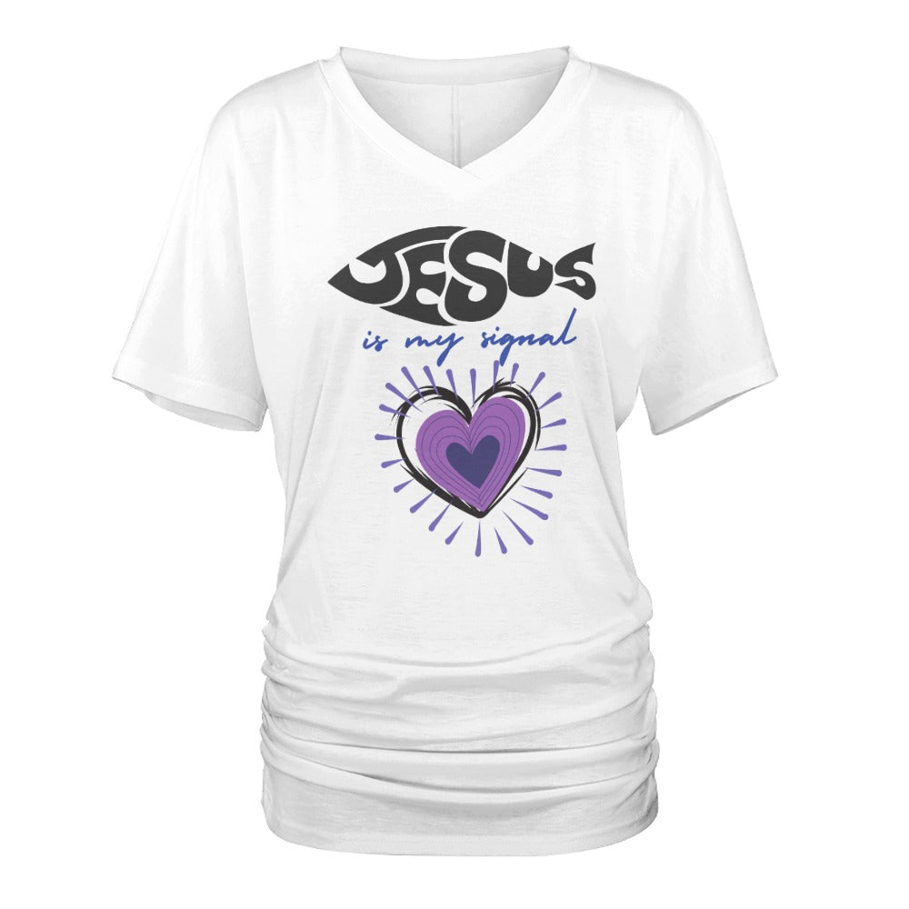 Jesus is my signal - V-neck pleated T-shirt