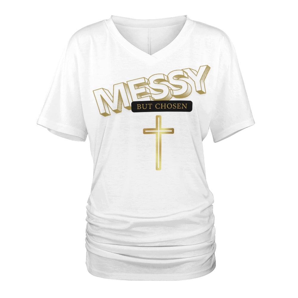 Messy - V-neck pleated T-shirt