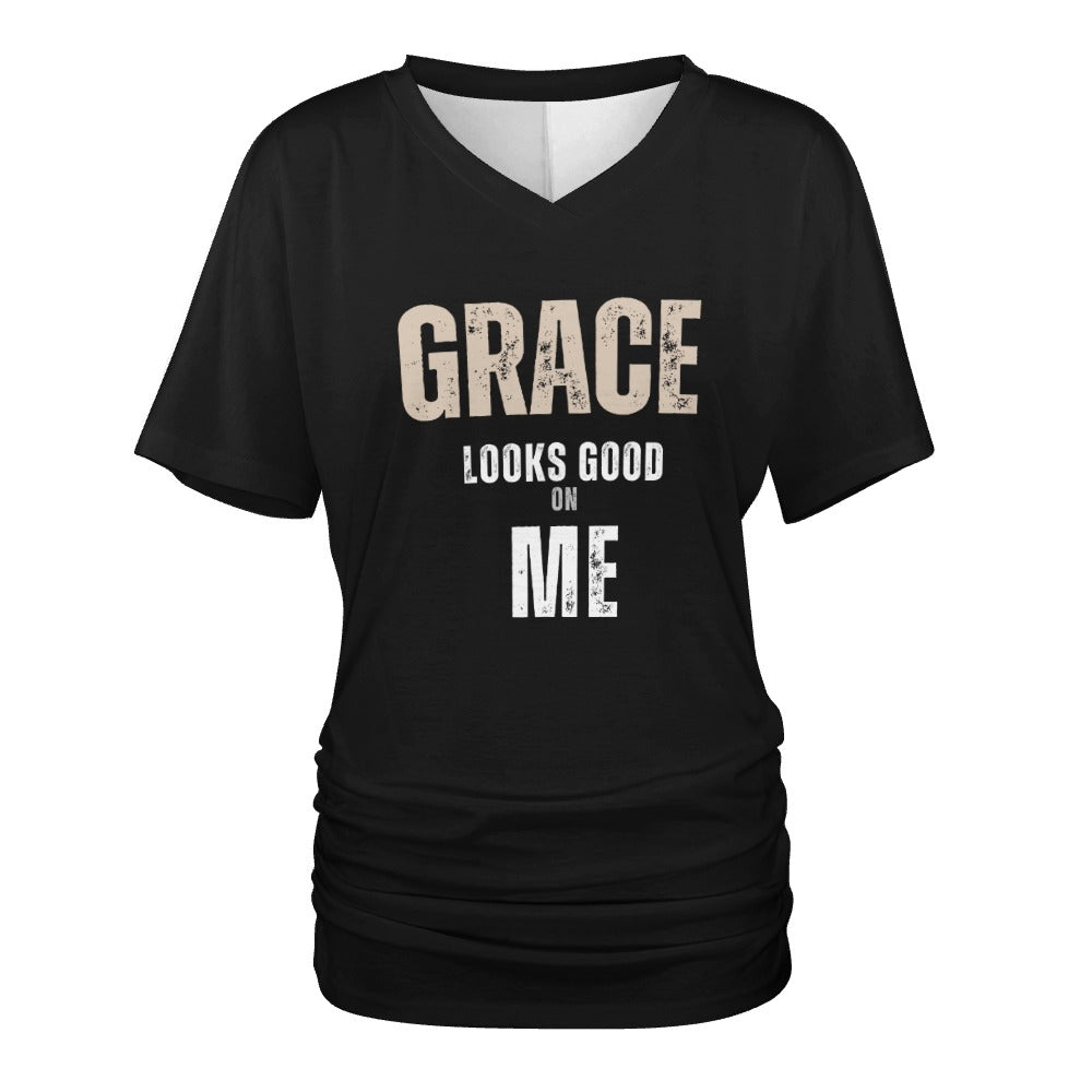 Grace - V-neck pleated T-shirt