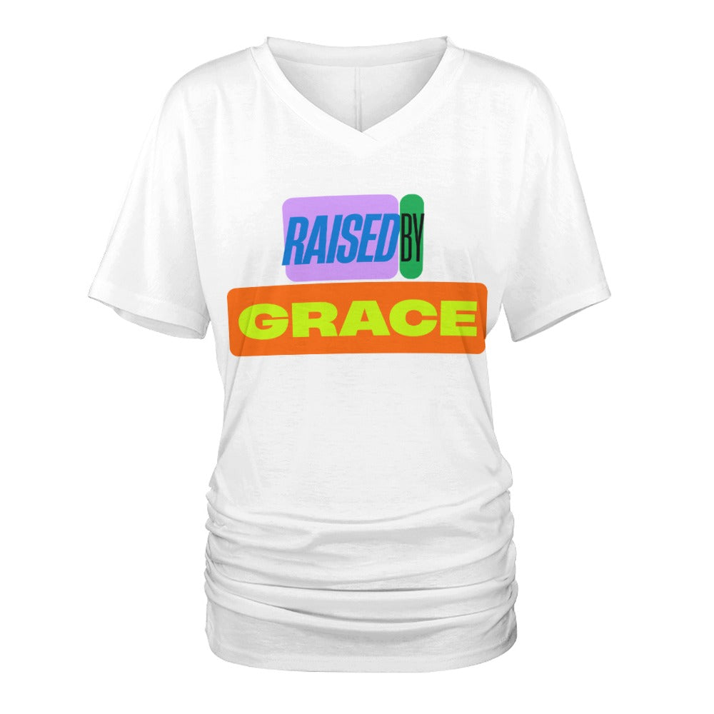 Raised by Grace - V-neck pleated T-shirt