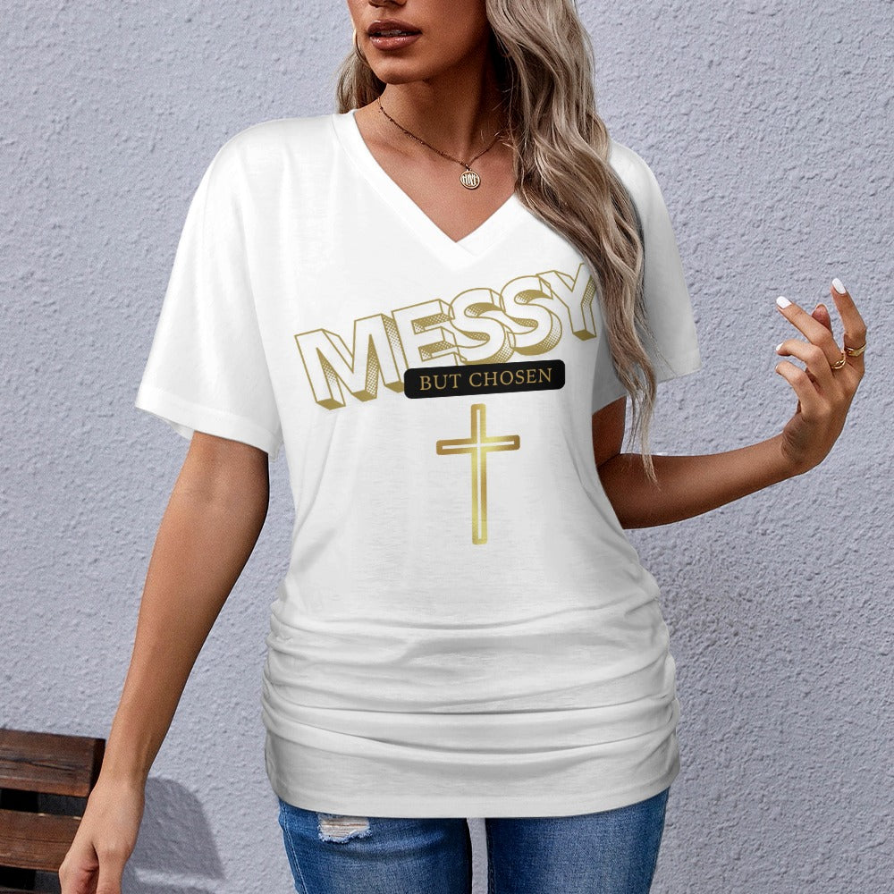 Messy - V-neck pleated T-shirt