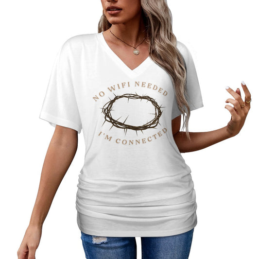 No Wifi needed - V-neck pleated T-shirt